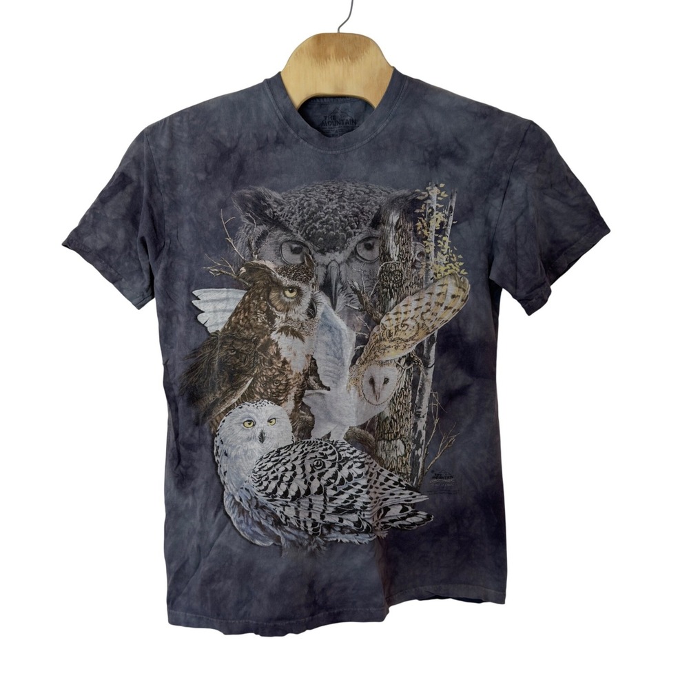 The Mountain Tie Dye Graphic Find 11 Owls Men's T-Shirt Size L Cotton Gray